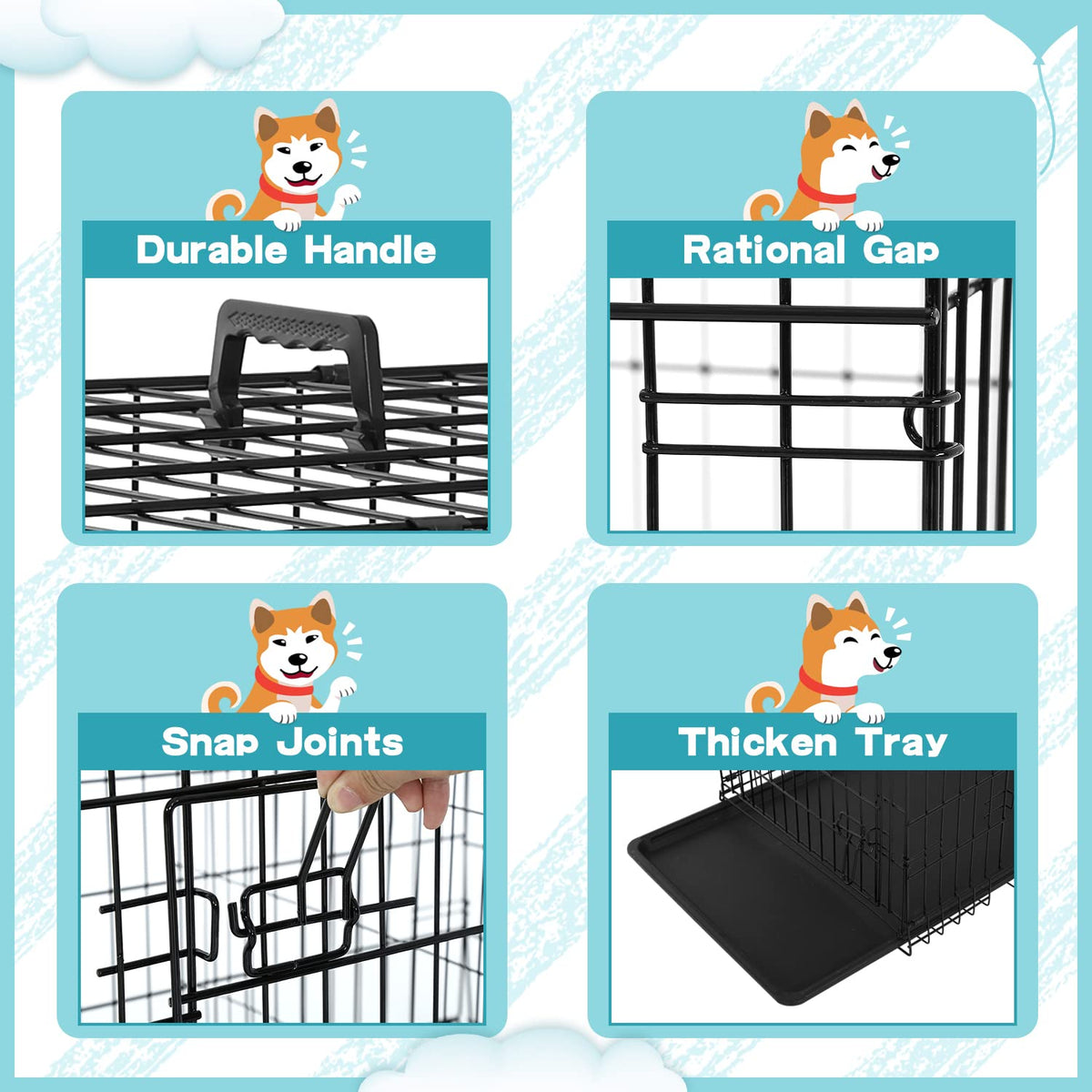 36 Inch Double-Door Metal Dog Crate with Tray and Divider S9839