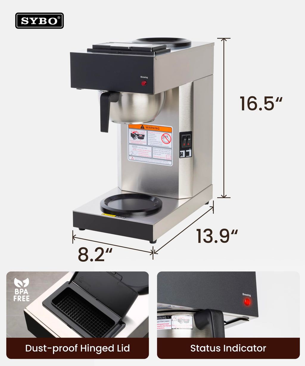Commercial Pour Over Coffee Maker with 2 Warmers B4826