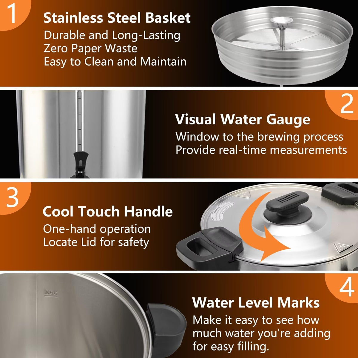 45 Cup 8L Commercial Coffee Urn 950W Hot Beverage Dispenser with Double Faucet F370237