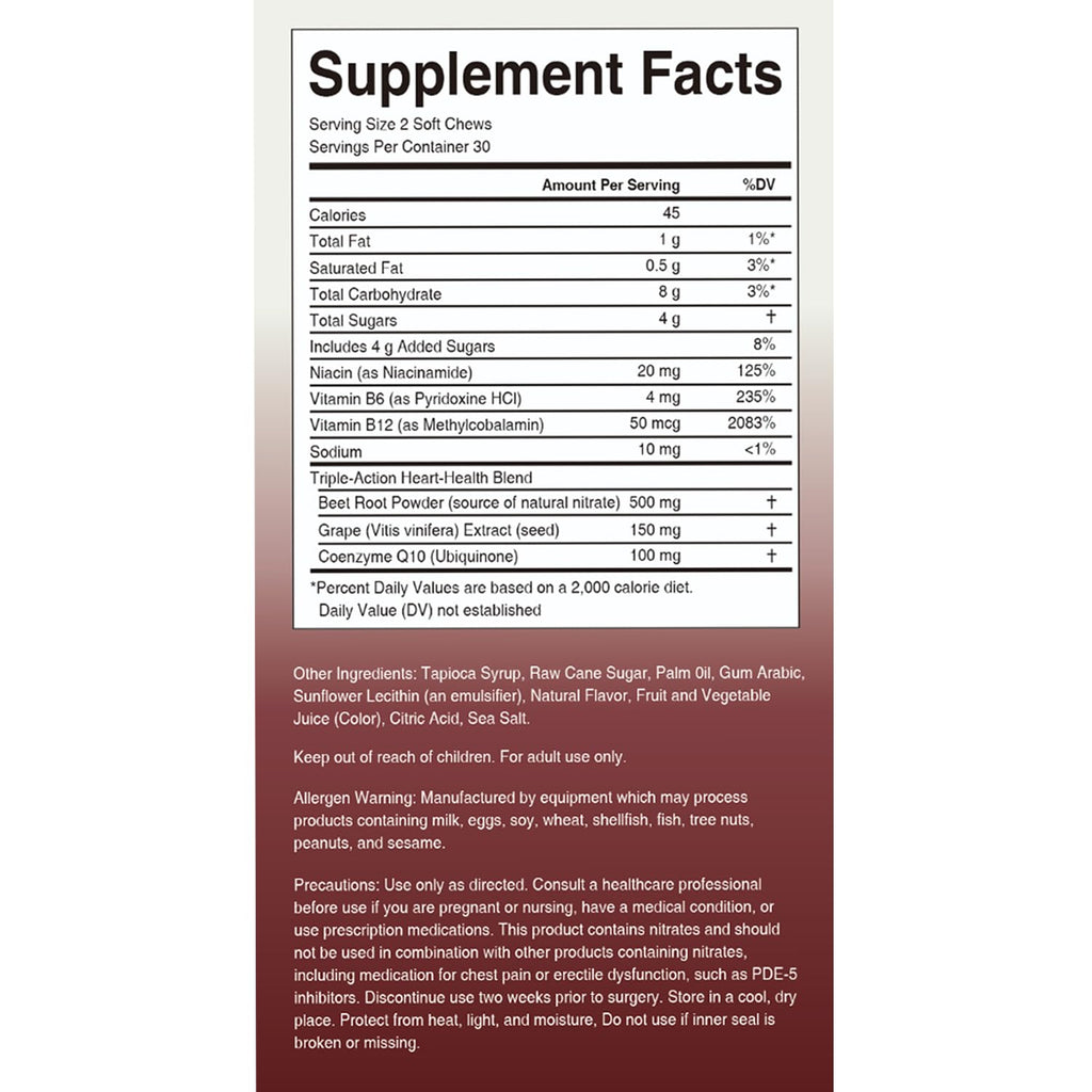 Beet Chews with Grape Seed Extract & CoQ10, 60 Chews D357