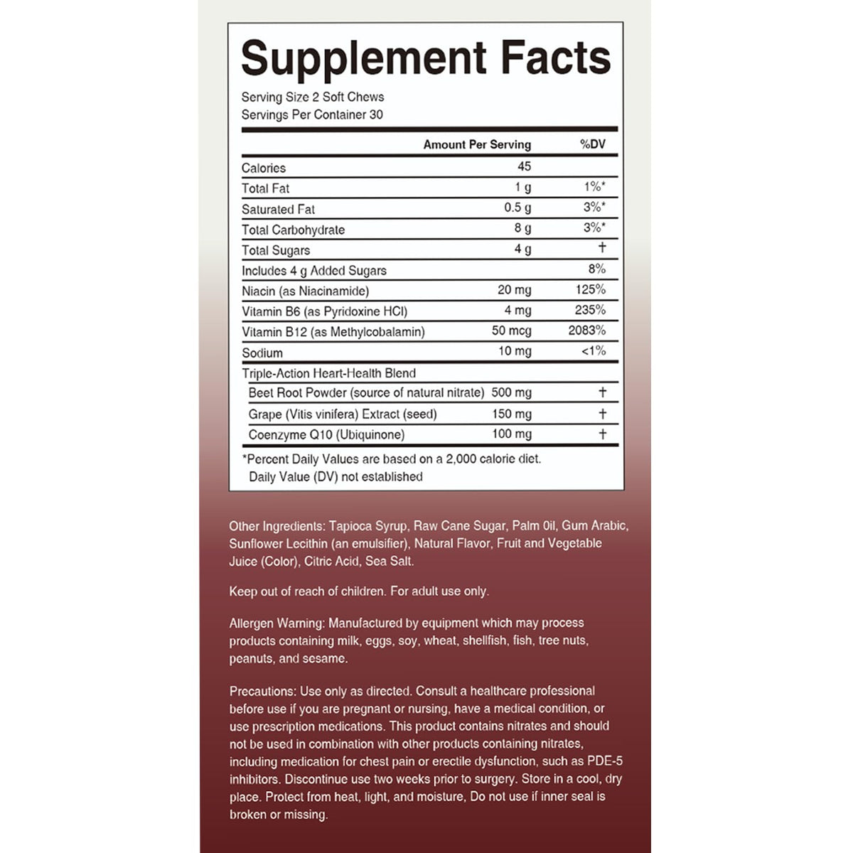 Beet Chews with Grape Seed Extract & CoQ10, 60 Chews D357