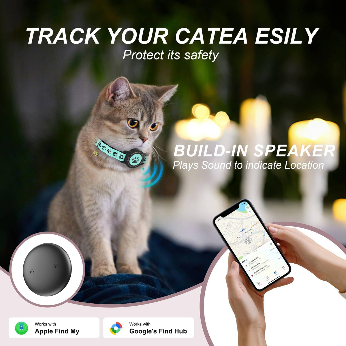 GPS Cat Tracker Collar Blue V5749