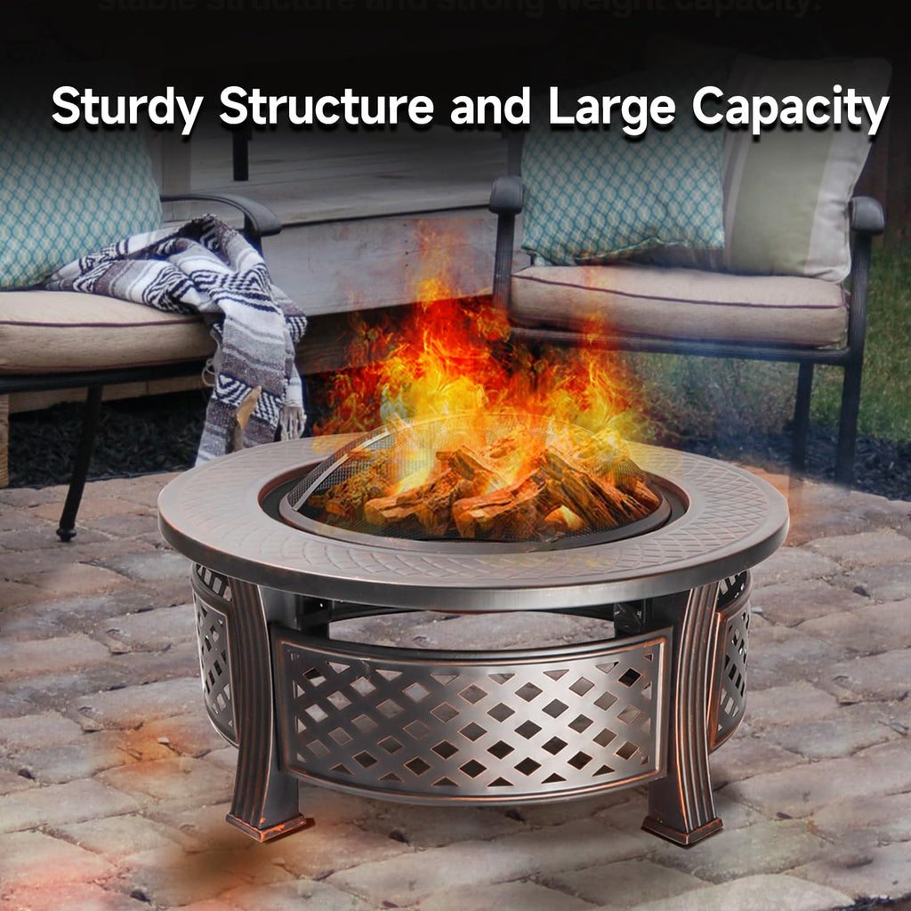 32-Inch Round Metal Fire Pit Table Set R544