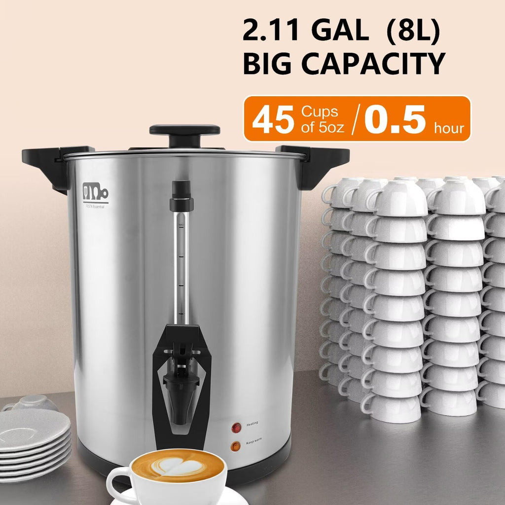 45 Cup 8L Commercial Coffee Urn 950W Hot Beverage Dispenser with Double Faucet F370237