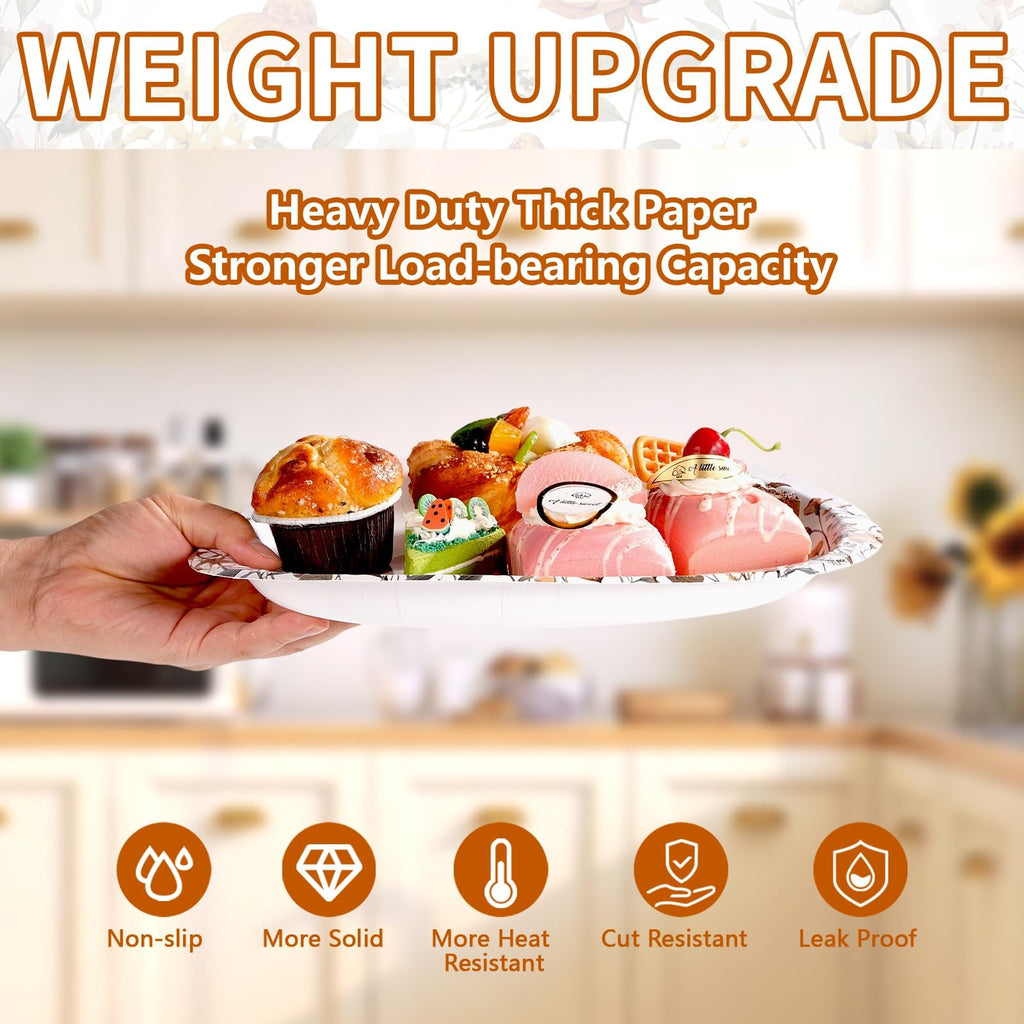 50Pcs Fall Oval Paper Plates 10" x 12" Heavy Duty Disposable Platters E7352