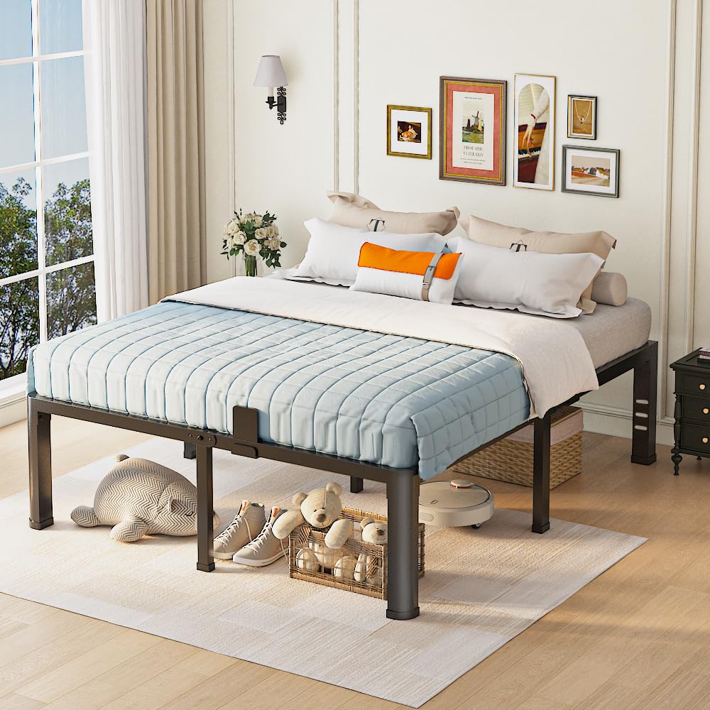 Queen Bed Frame with Headboard Hole and Steel Slats Support V697