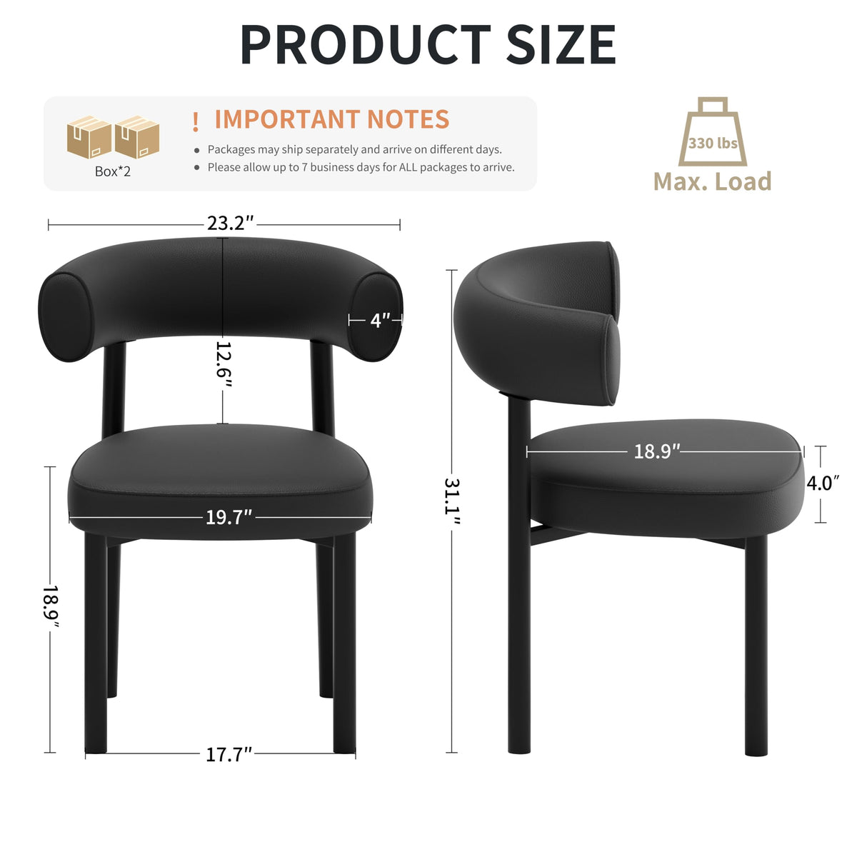 Black Faux Leather Dining Chairs Set of 4 I86143
