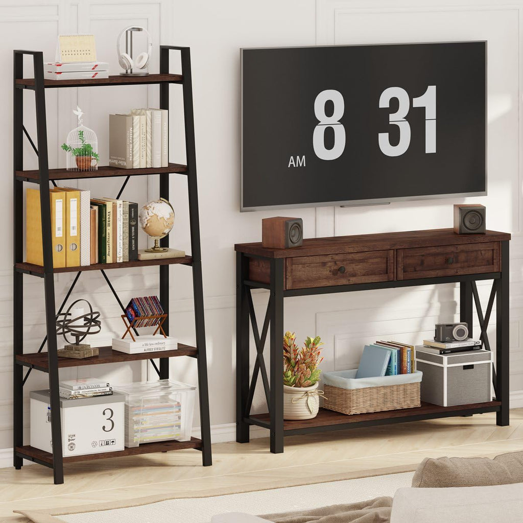 Rustic Oak 47 Inch Console Table with 2 Drawers E22205