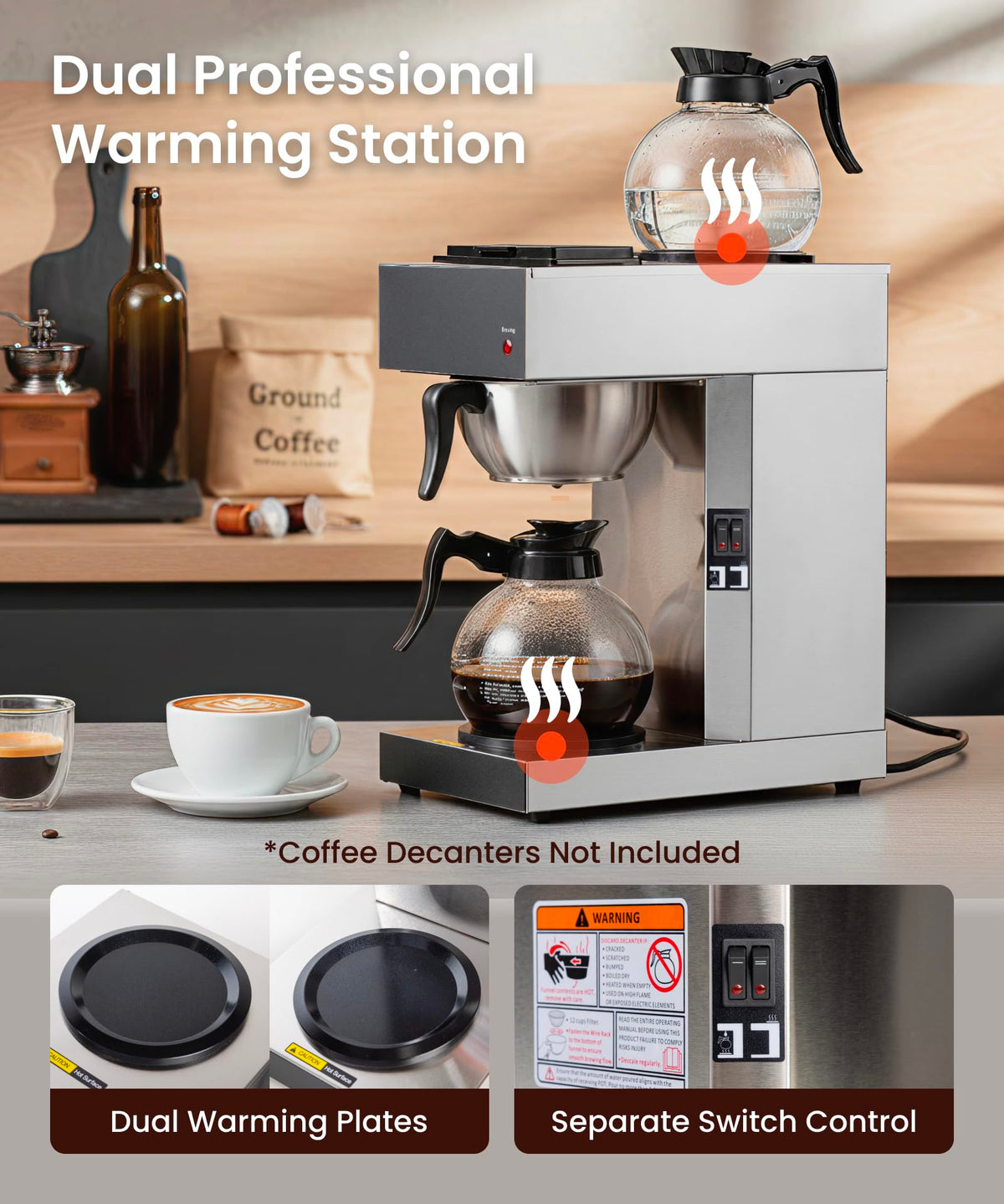 Commercial Pour Over Coffee Maker with 2 Warmers B4826