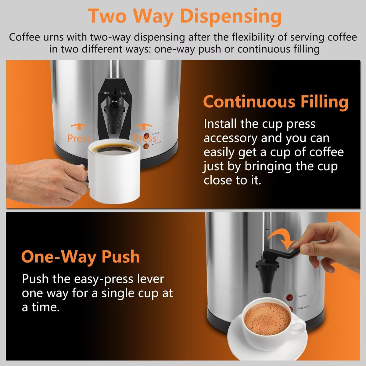 45 Cup 8L Commercial Coffee Urn 950W Hot Beverage Dispenser with Double Faucet F370237
