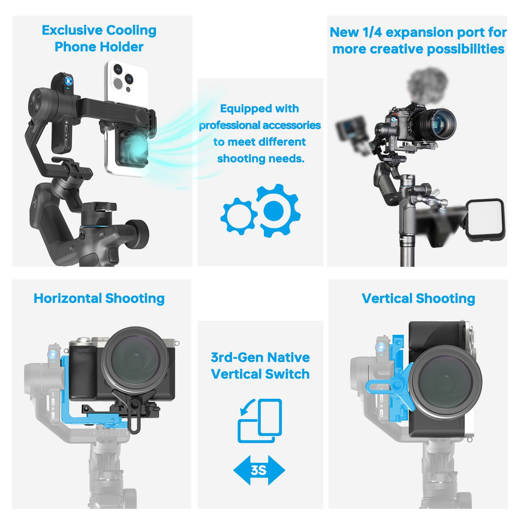 Camera Gimbal with AI Tracker, Detachable Remote Handle, Payload 4.4lbs, Bluetooth Control R36674