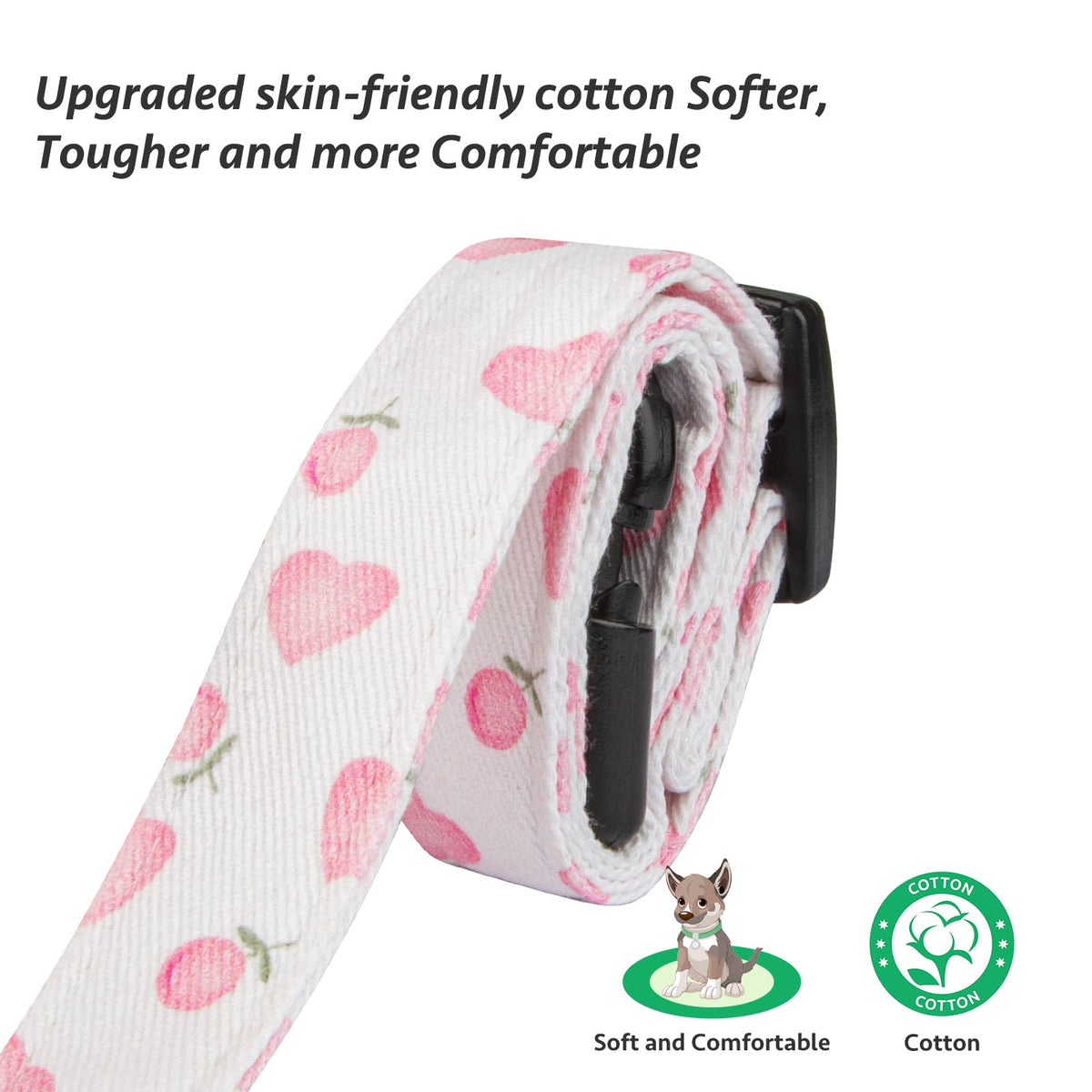 Cotton Dog Collar White and Pink Love Heart with Pendant T740