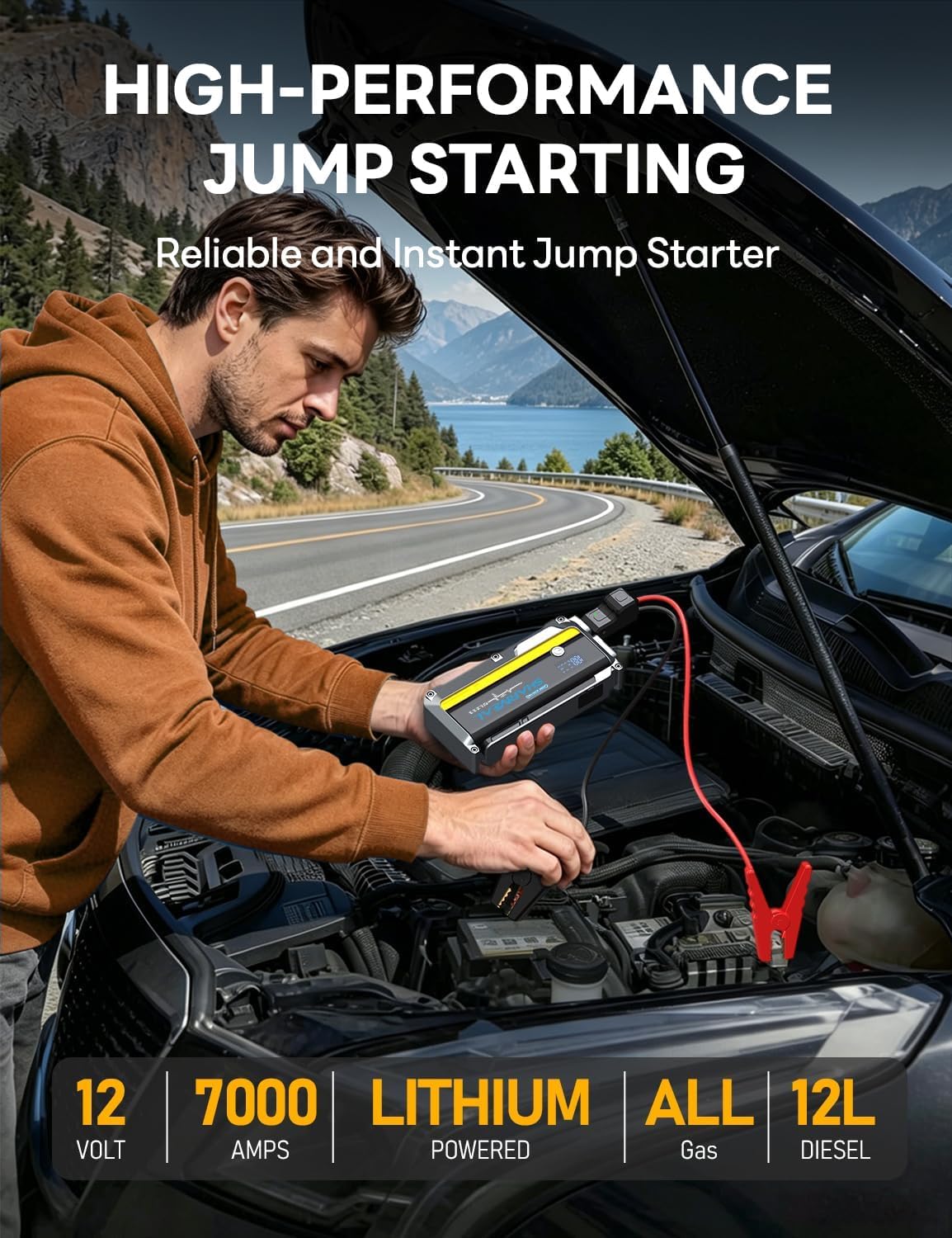 12V Portable Jump Starter with Jumper Cables M296874