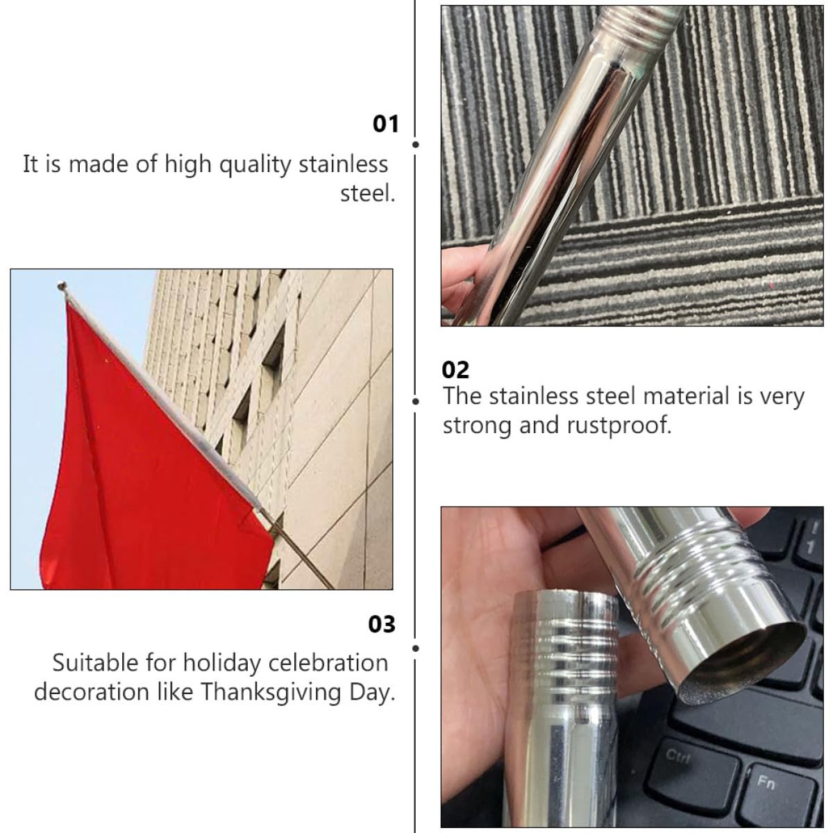 2pcs Stainless Steel Flag Pole Set 1.5m Rustproof O645941