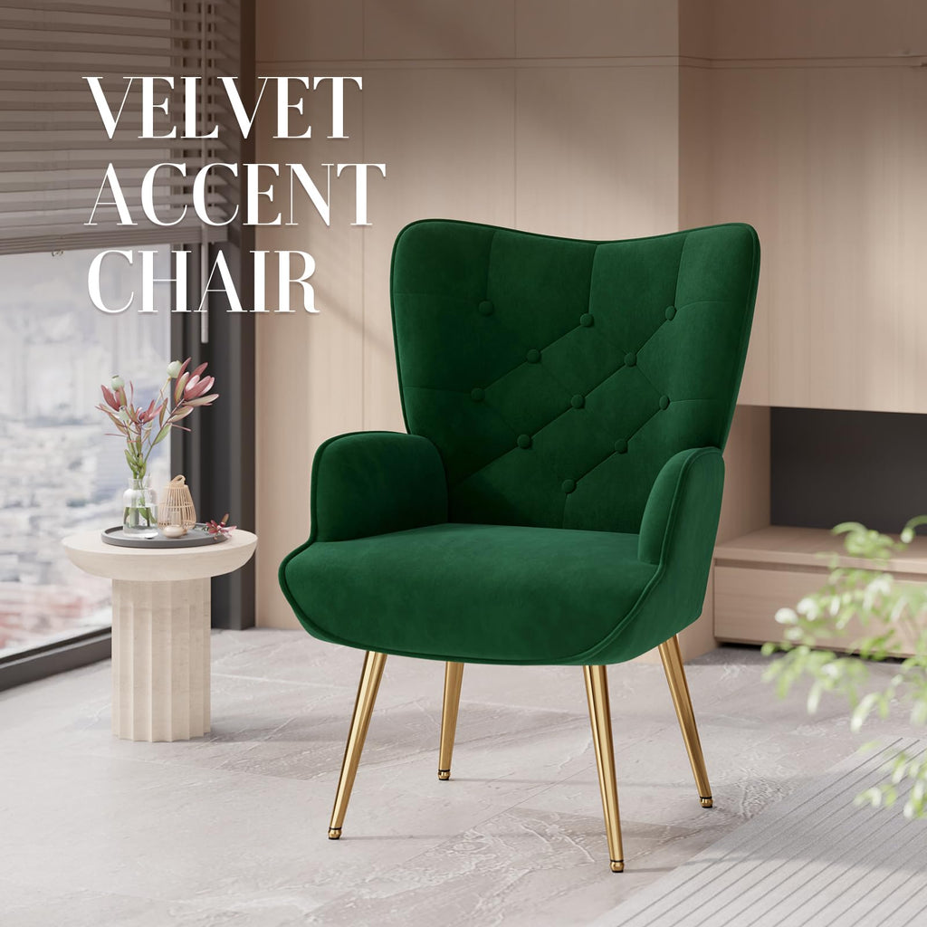 Velvet Upholstered Accent Chair Set of 2 with Metal Legs G180