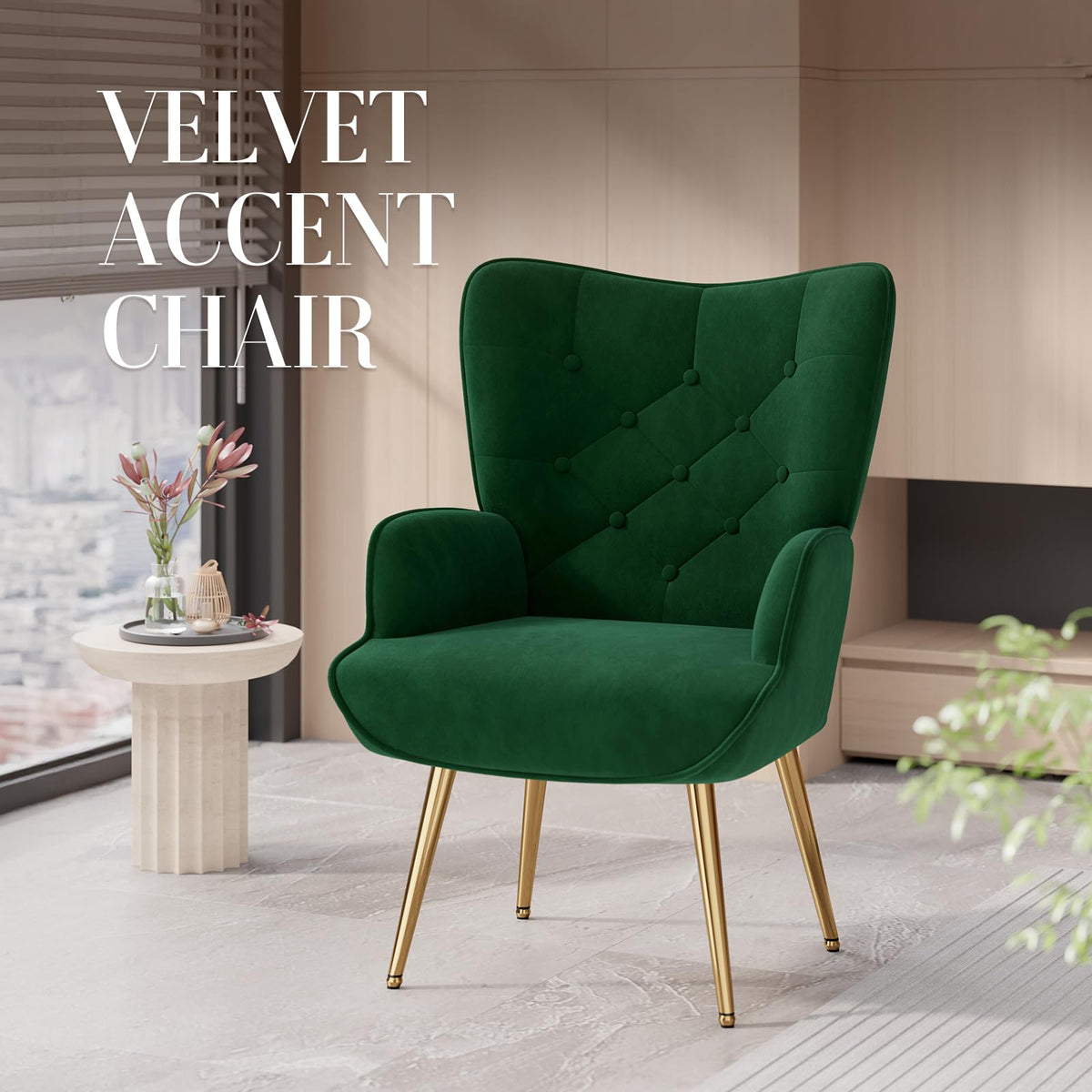 Velvet Upholstered Accent Chair Set of 2 with Metal Legs G180