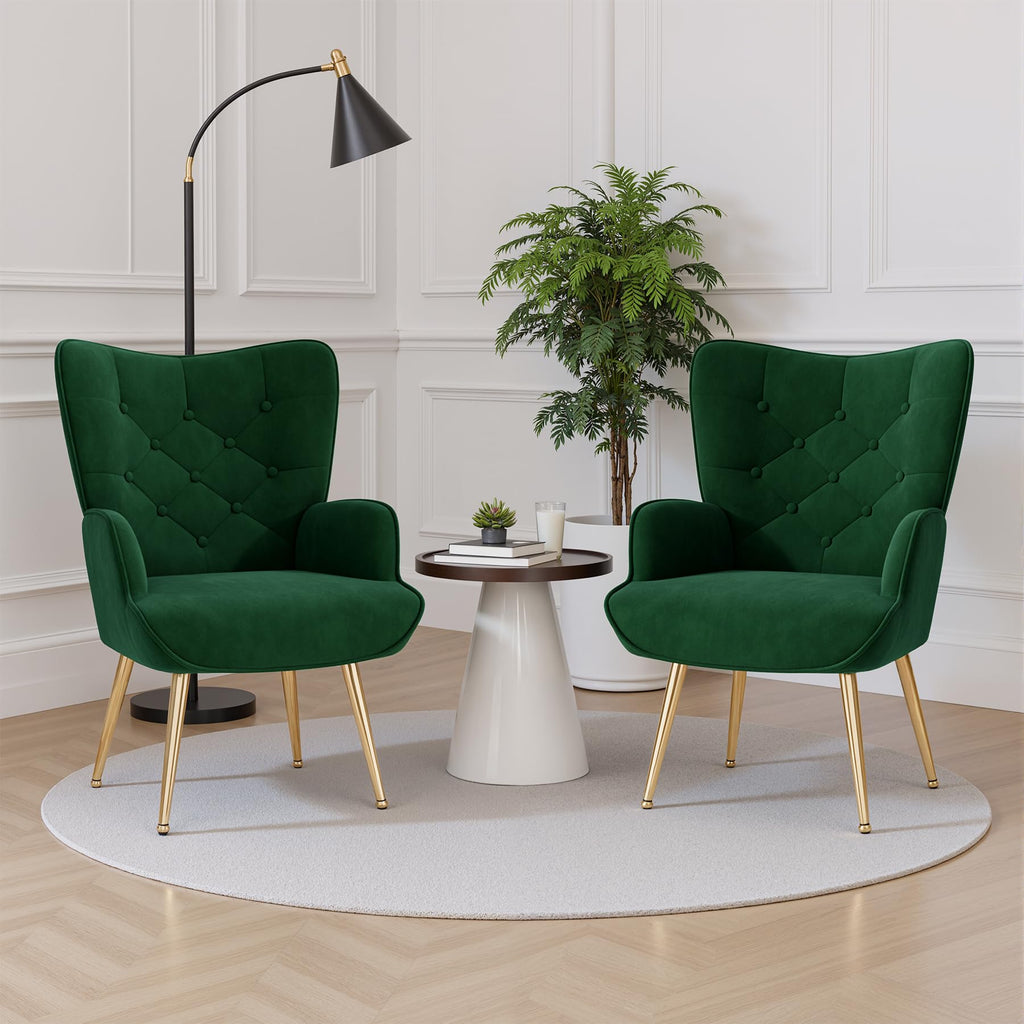 Velvet Upholstered Accent Chair Set of 2 with Metal Legs G180