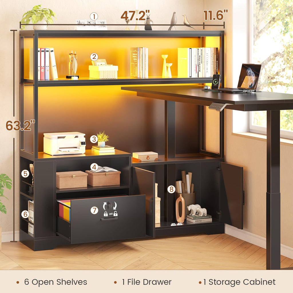 57" L Shaped Standing Desk with Storage Hutch Q9417
