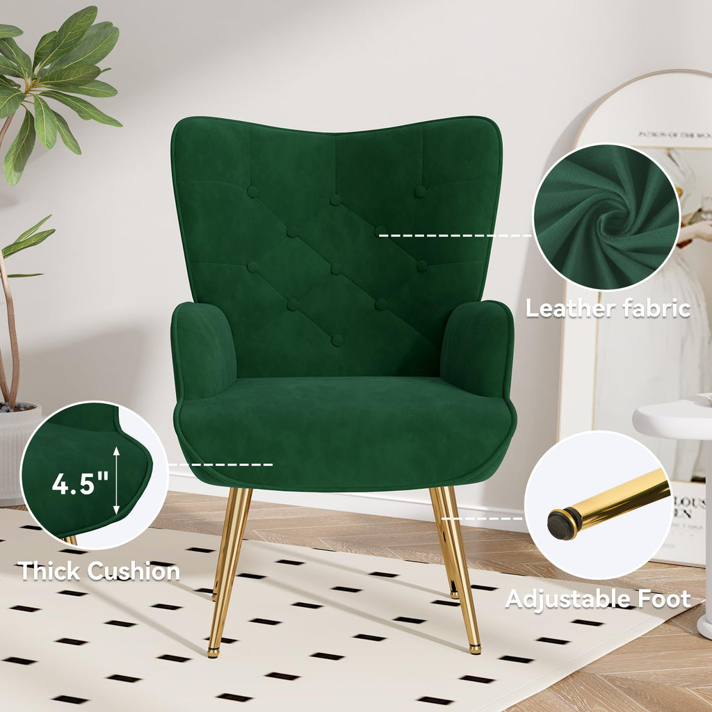 Velvet Upholstered Accent Chair Set of 2 with Metal Legs G180