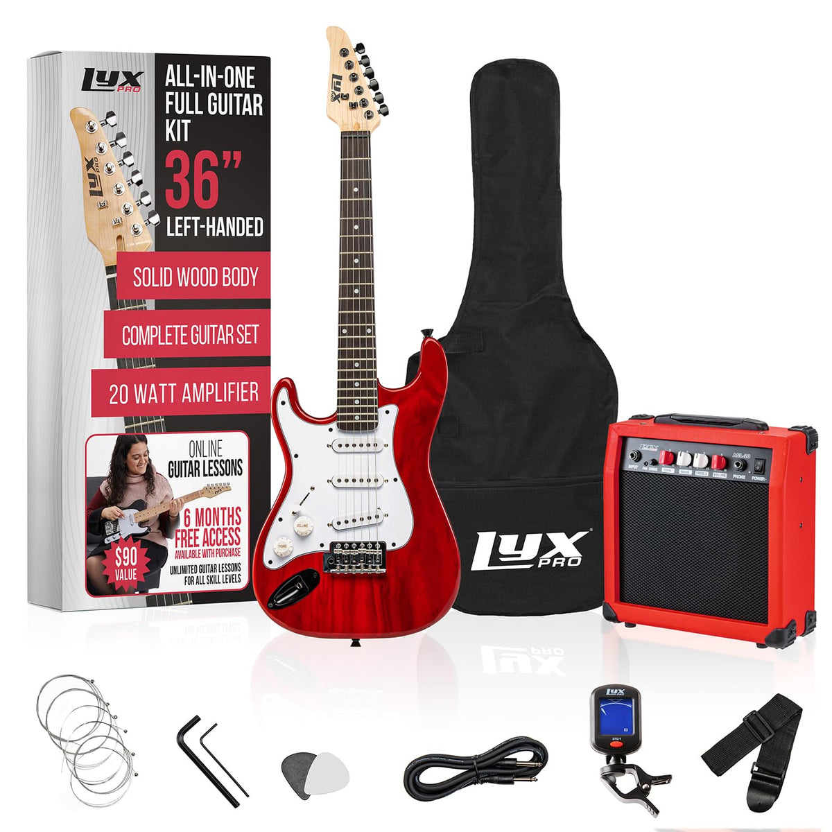 Left Hand 36 Inch 3/4 Size Electric Guitar Kit Red M13853
