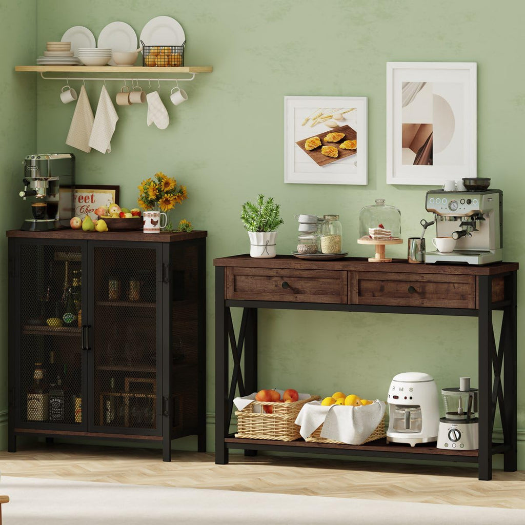 Rustic Oak 47 Inch Console Table with 2 Drawers E22205