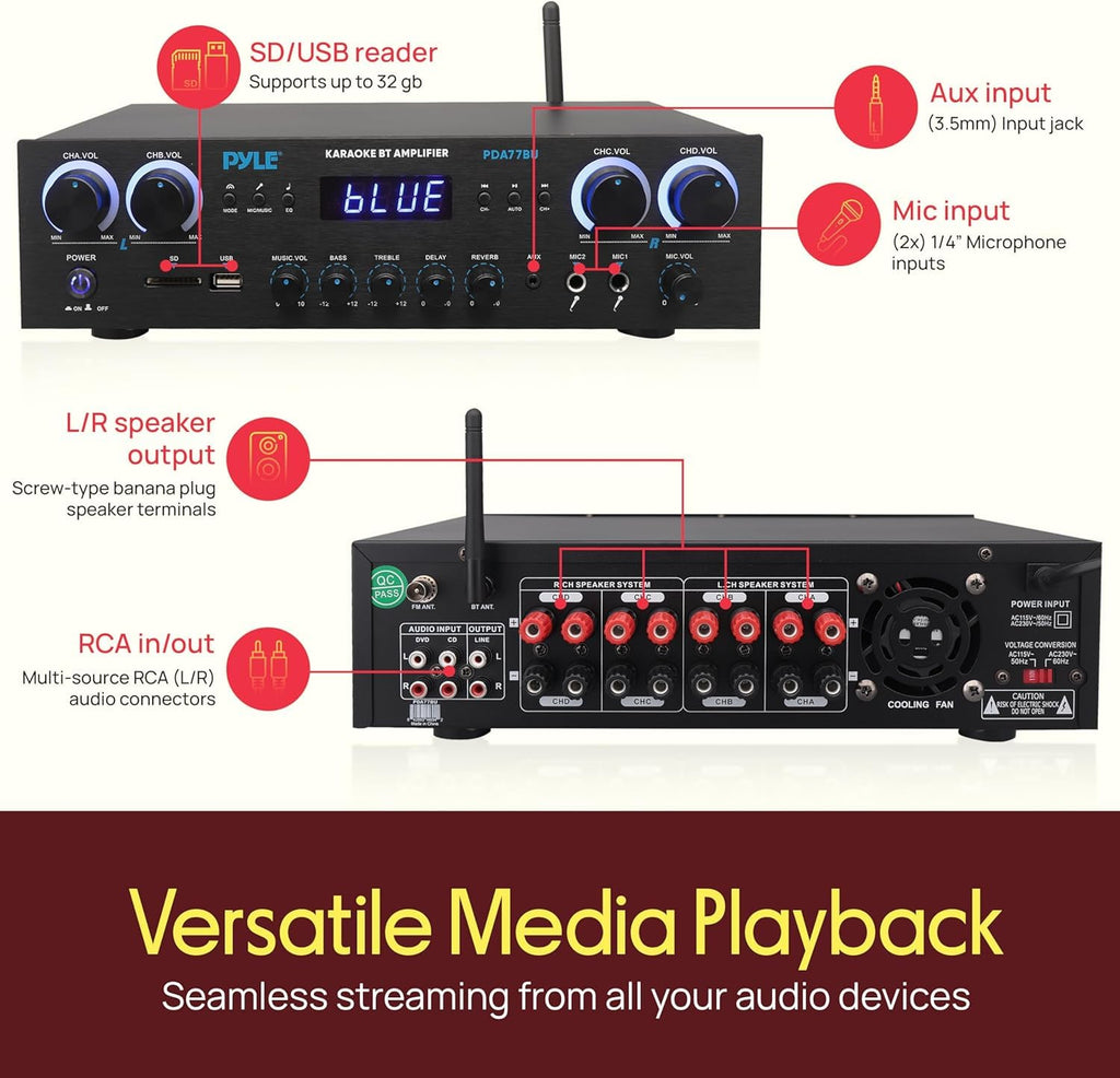 4 Channel 800 Watt Bluetooth Stereo Receiver W394