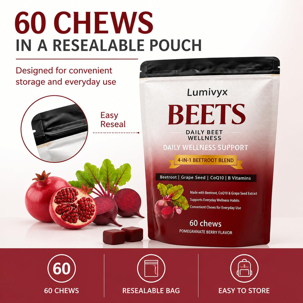 Beet Chews with Grape Seed Extract & CoQ10, 60 Chews D357