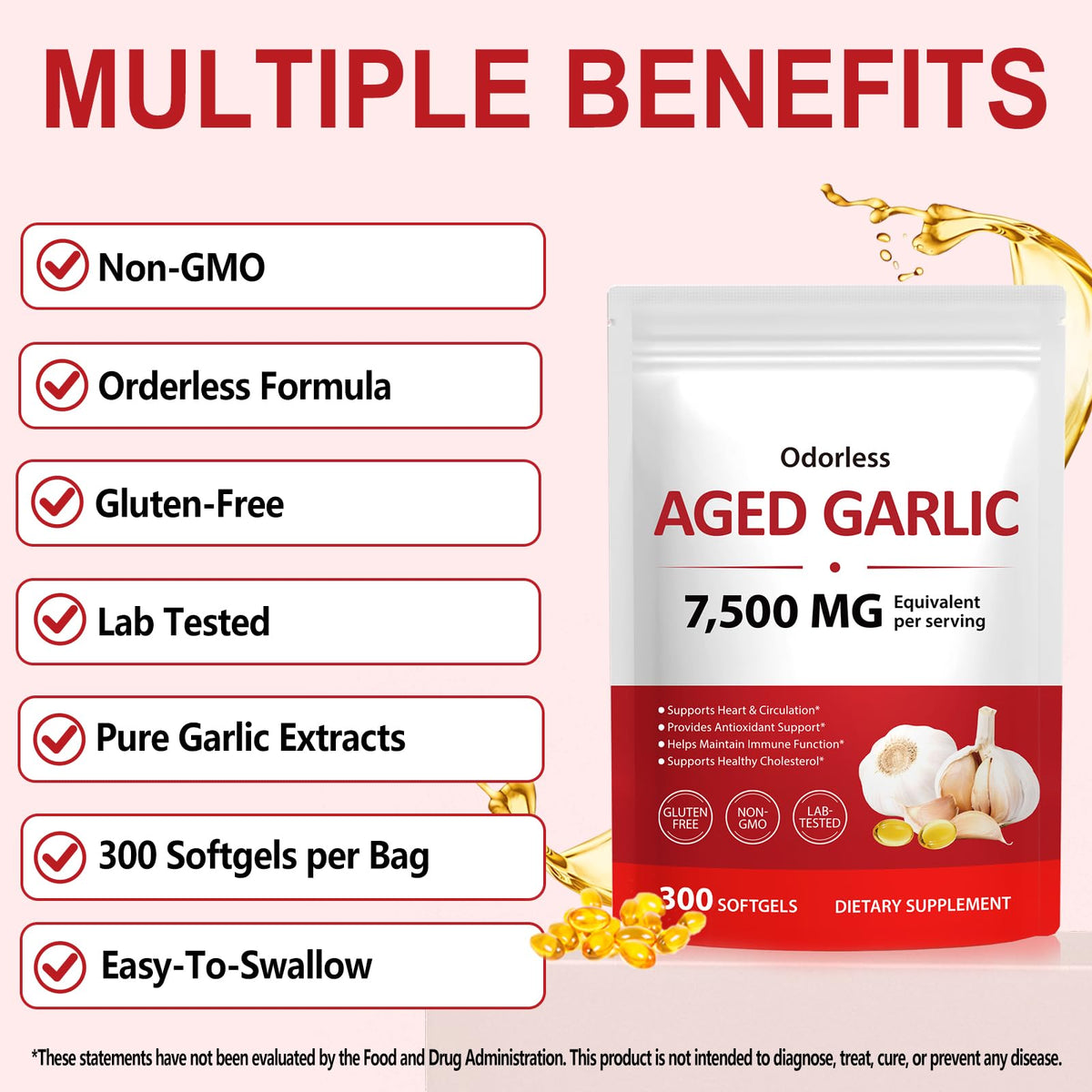 Odorless Garlic Softgels 7500mg 300 Softgels K541
