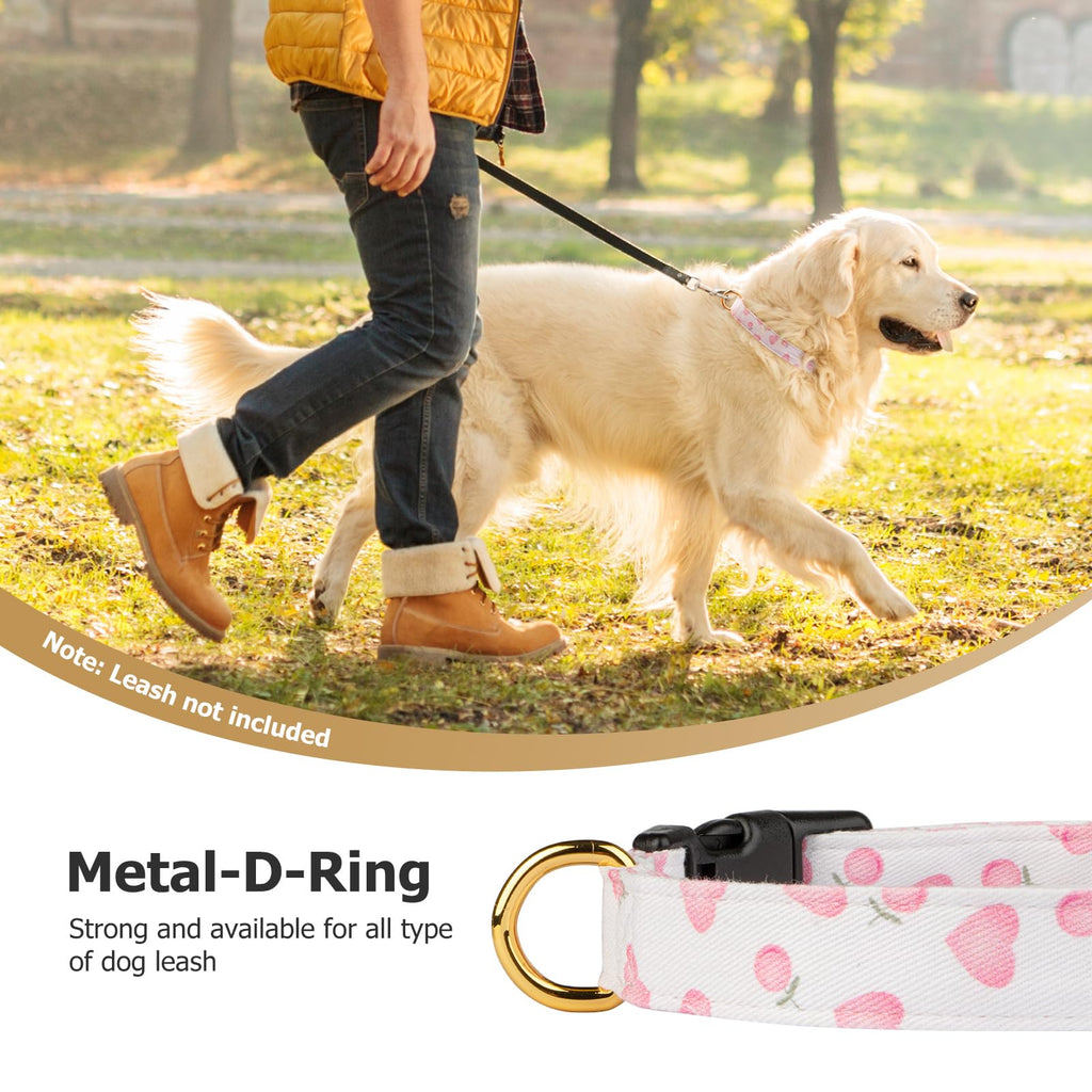 Cotton Dog Collar White and Pink Love Heart with Pendant T740