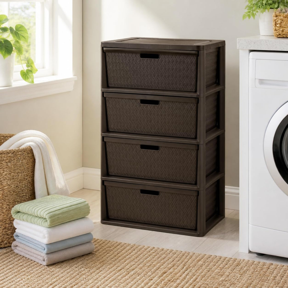 Brown 4 Drawer Plastic Storage Tower E35776