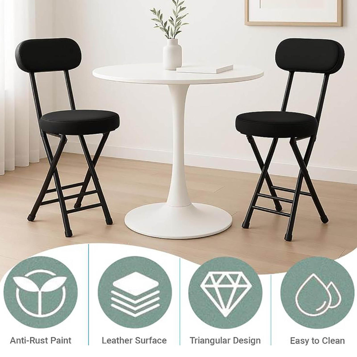 Folding Bar Stool with Backrest, Black T8958