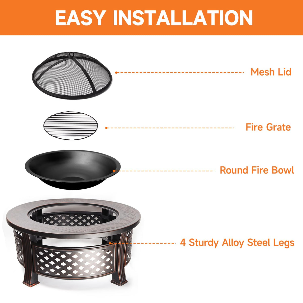 32-Inch Round Metal Fire Pit Table Set R544