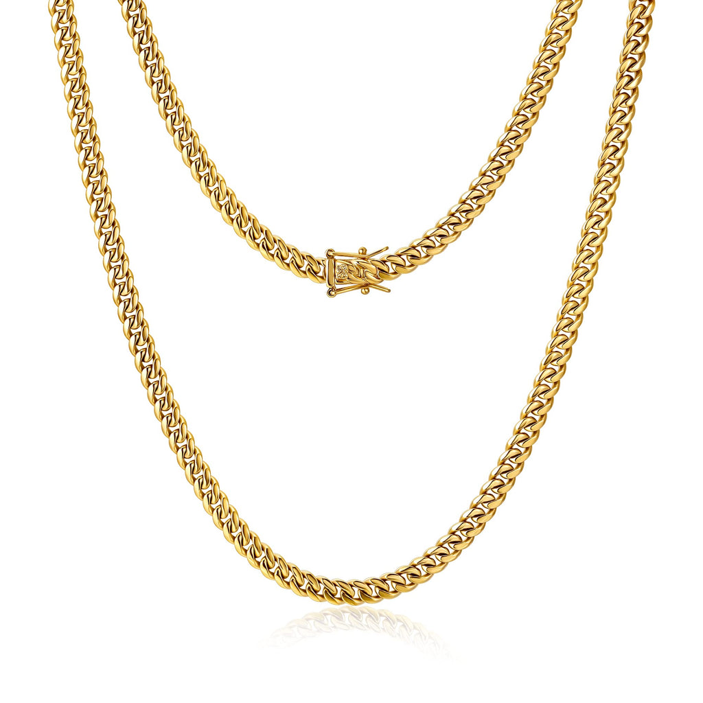 4mm 6mm Gold Plated Stainless Steel Cuban Link Chain Necklace Bracelet L616919