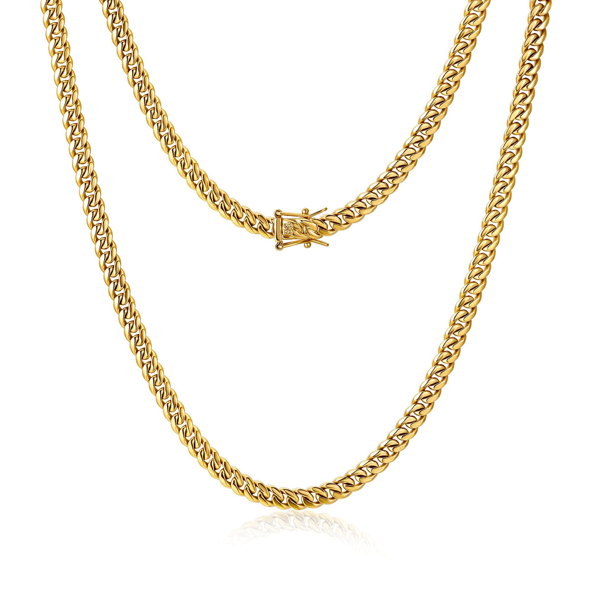4mm 6mm Gold Plated Stainless Steel Cuban Link Chain Necklace Bracelet L616919