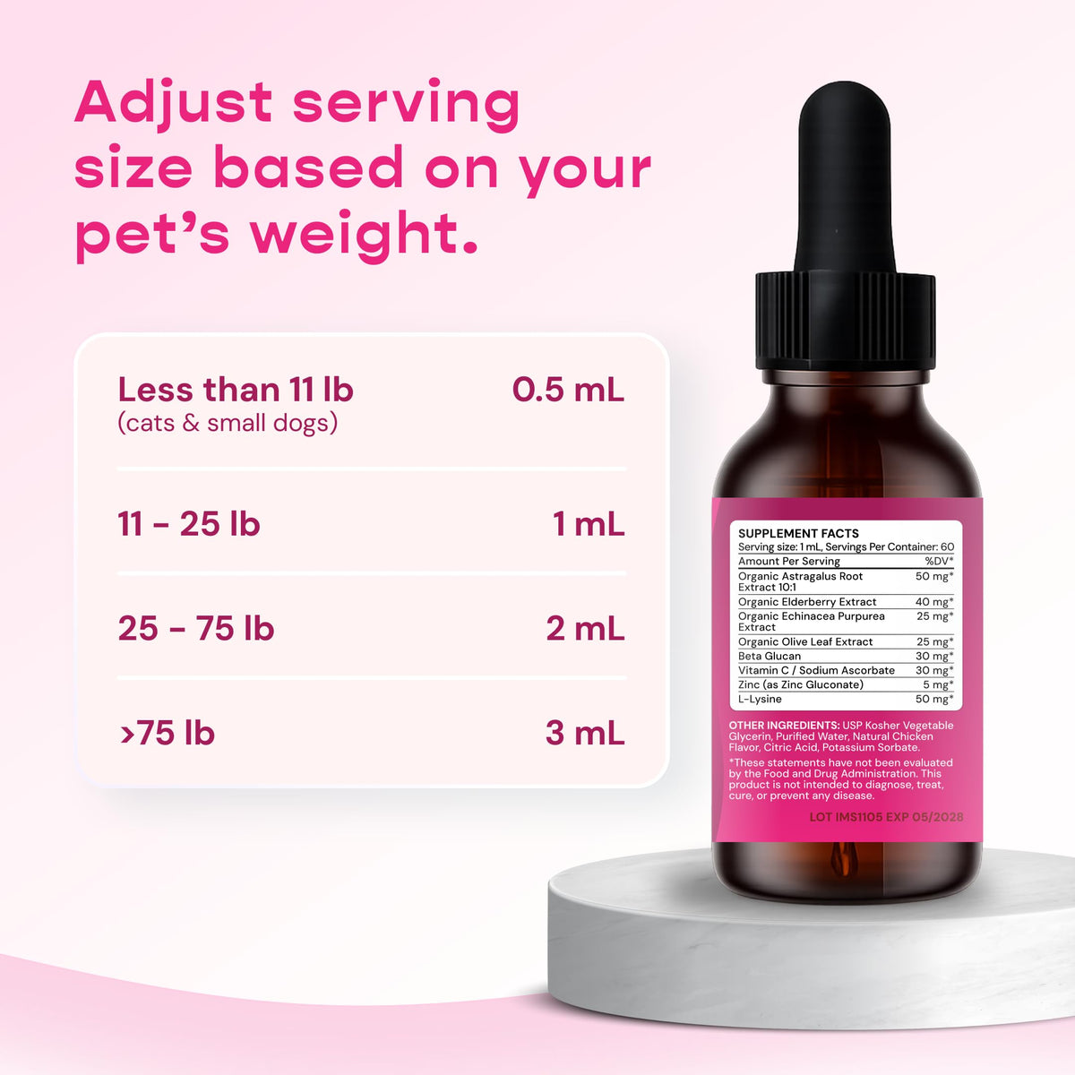 Liquid Pet Supplement with Astragalus, Elderberry, Echinacea & Beta Glucan, 2 fl oz H61046