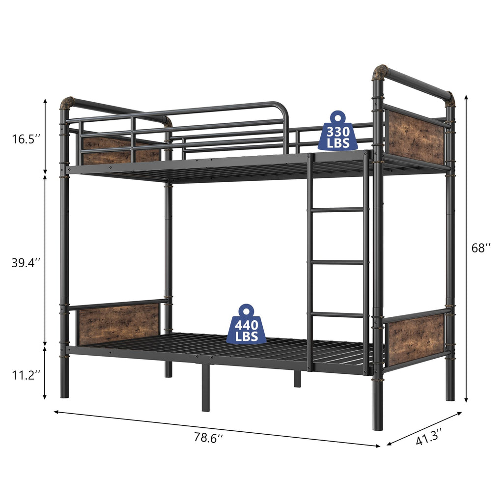 Twin Over Twin Metal Bunk Bed with Safety Guard Rails O812330