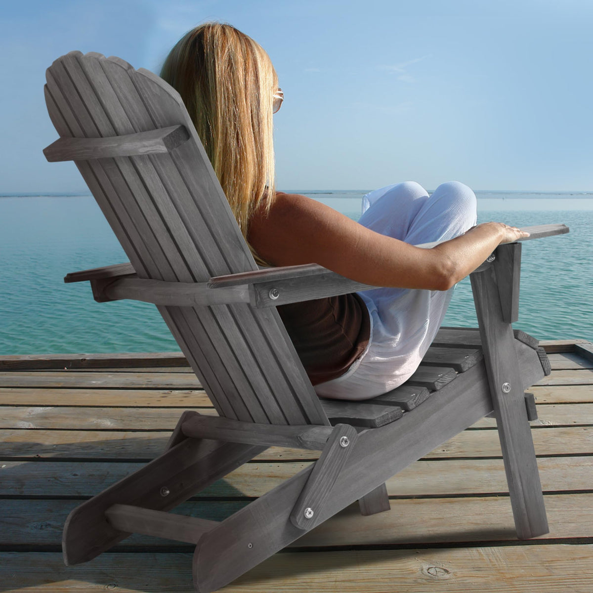 Wood Folding Adirondack Chair Set of 2 Solid Cedar A962129