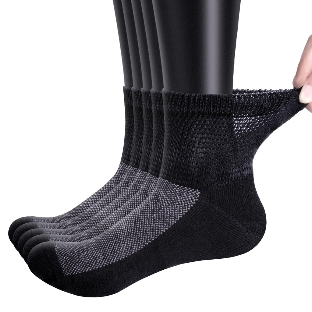 Bamboo Viscose Diabetic Socks, Black, Size 10-13, 5 Pairs Y4642