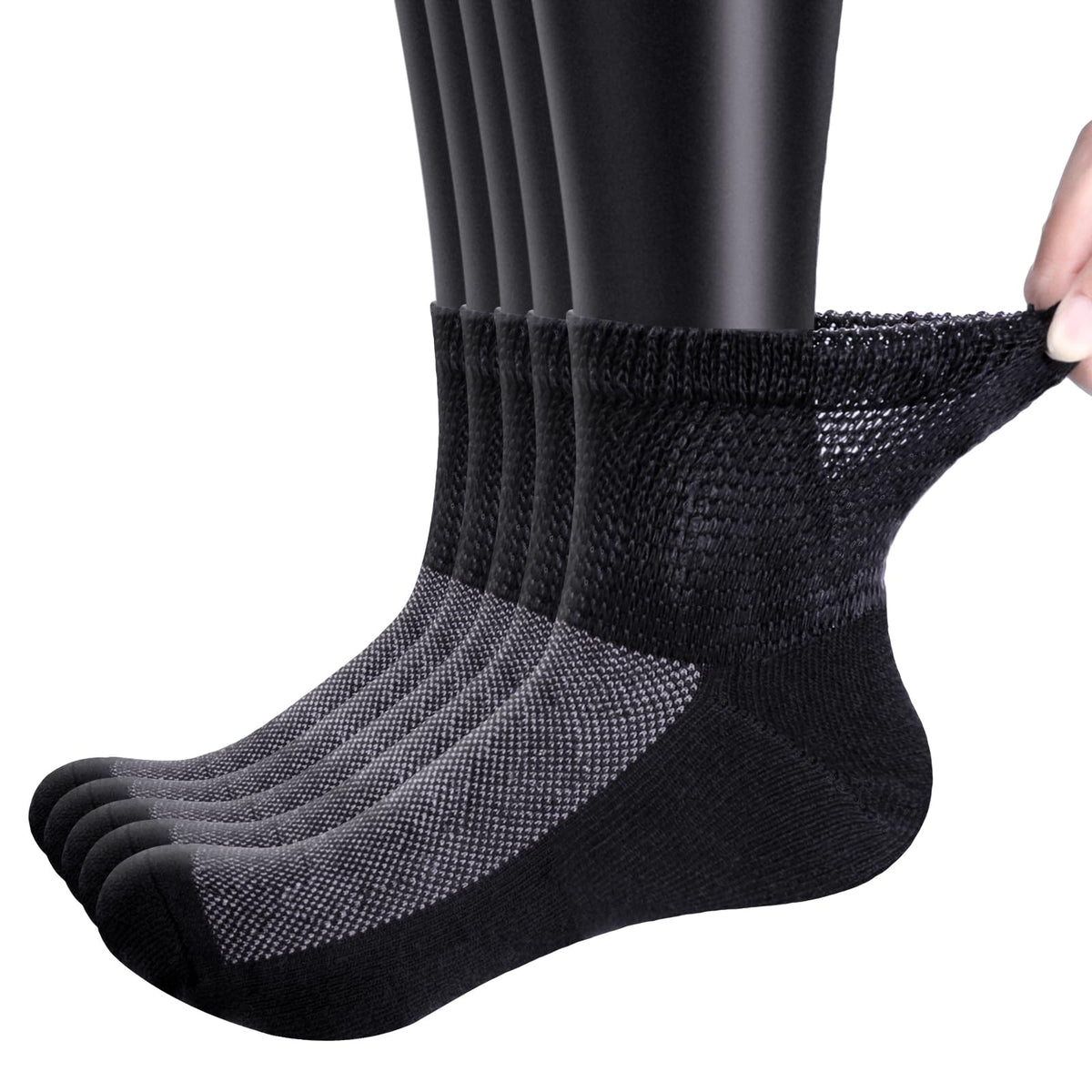 Bamboo Viscose Diabetic Socks, Black, Size 10-13, 5 Pairs Y4642