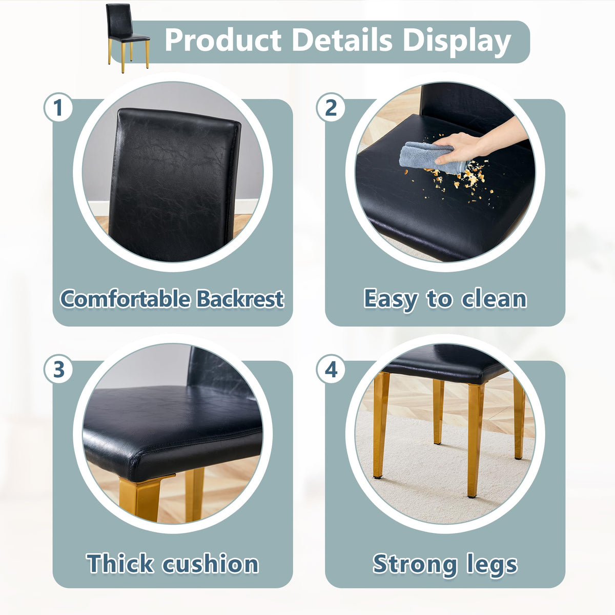 Black Gold Upholstered Dining Chairs Set of 4 H8876
