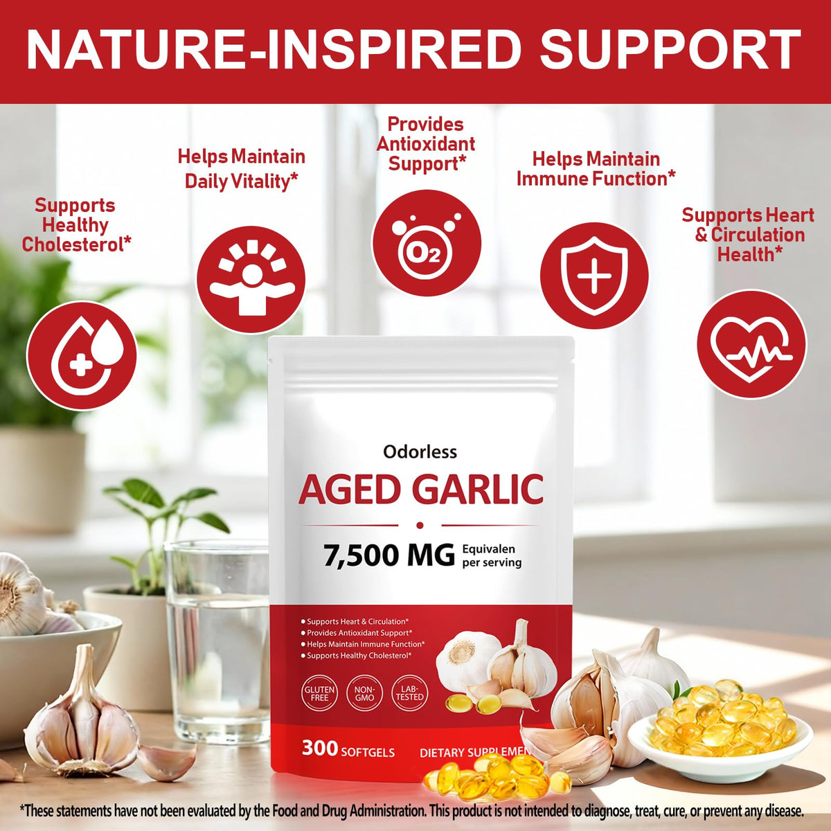 Odorless Garlic Softgels 7500mg 300 Softgels K541