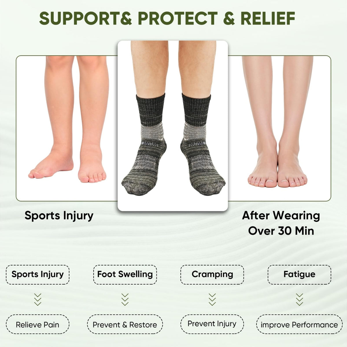 Compression Ankle Support Crew Socks 3 Pairs R53669