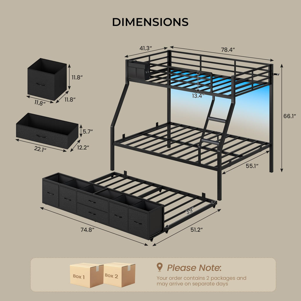Twin Over Full Bunk Bed with Trundle and 6 Storage Drawers X2197