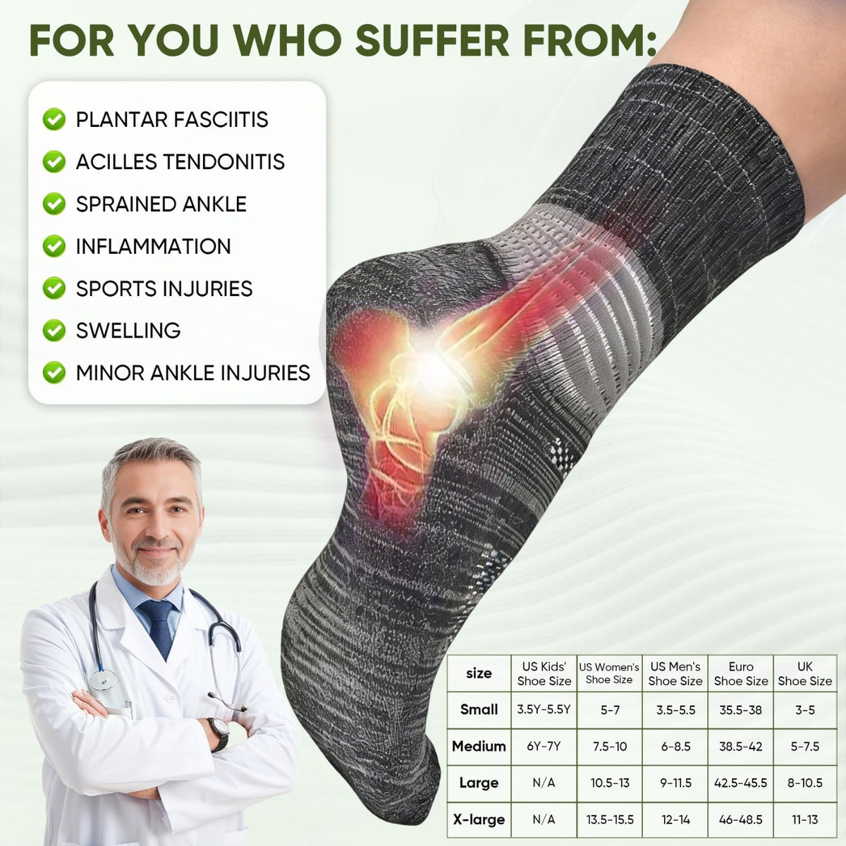 Compression Ankle Support Crew Socks 3 Pairs R53669