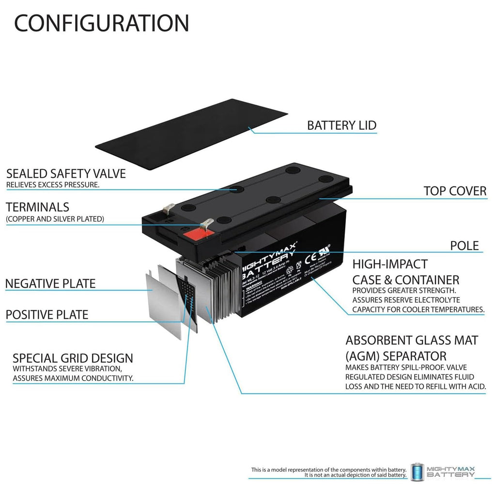 12 Volt 3 AH Rechargeable SLA AGM Battery O7878