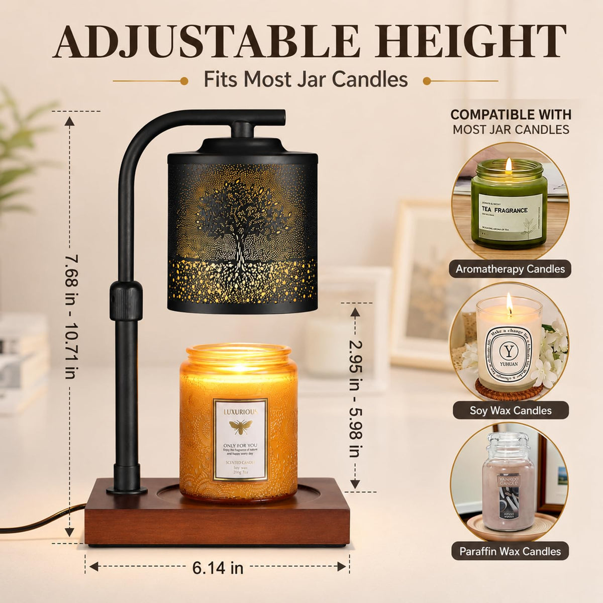 Electric Candle Warmer Lamp Adjustable Height Dimmable U686