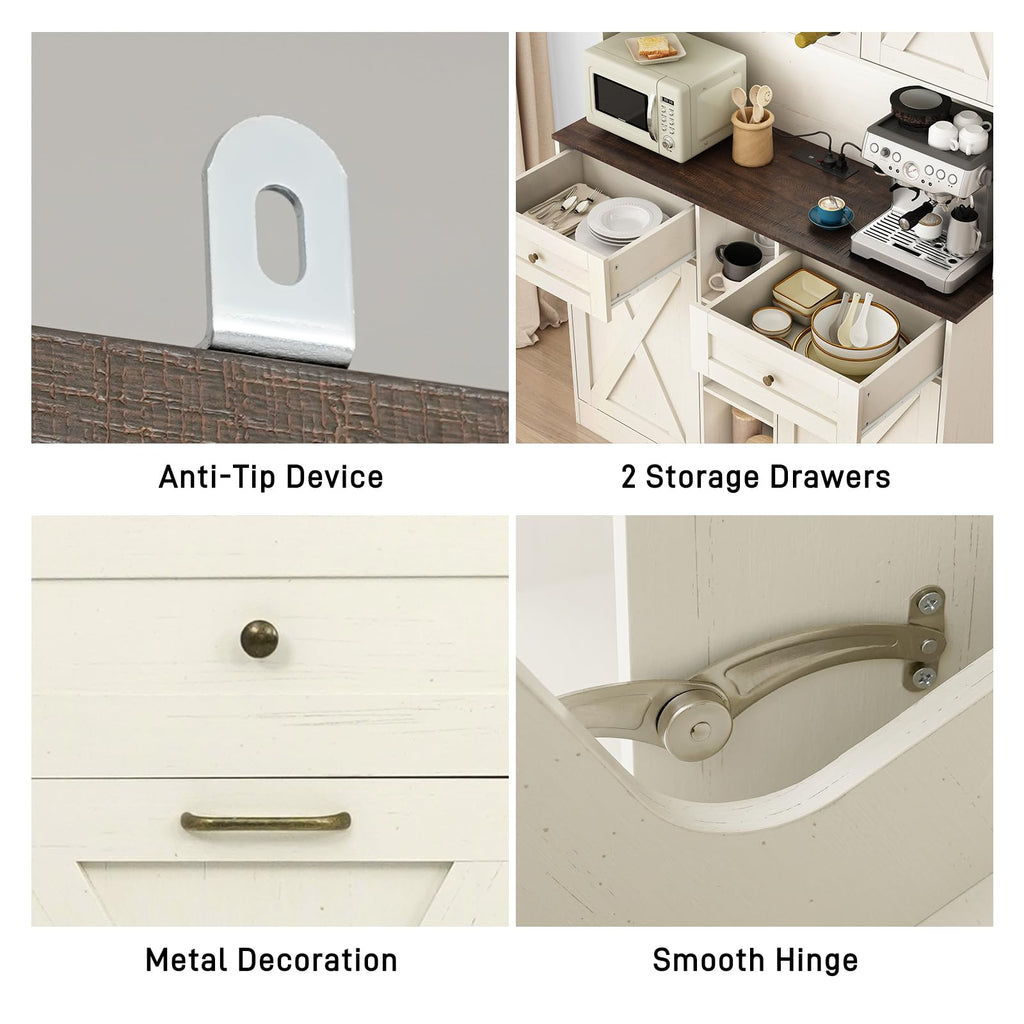 White Kitchen Pantry Storage Cabinet with Power Outlets and Two Drawers G15125