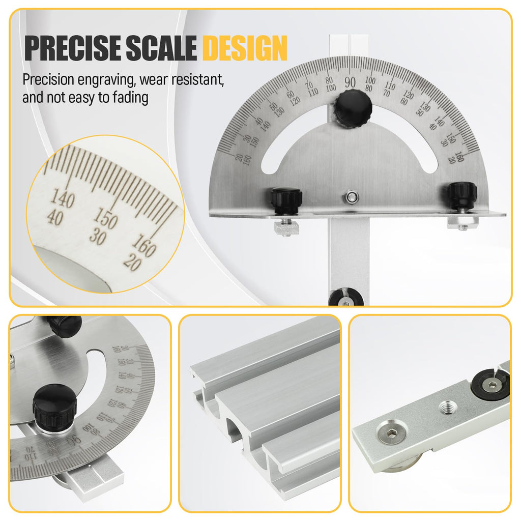 Table Saw Miter Gauge System with Miter Fence, 120° Angle Stops Adjustable, 250mm R86464