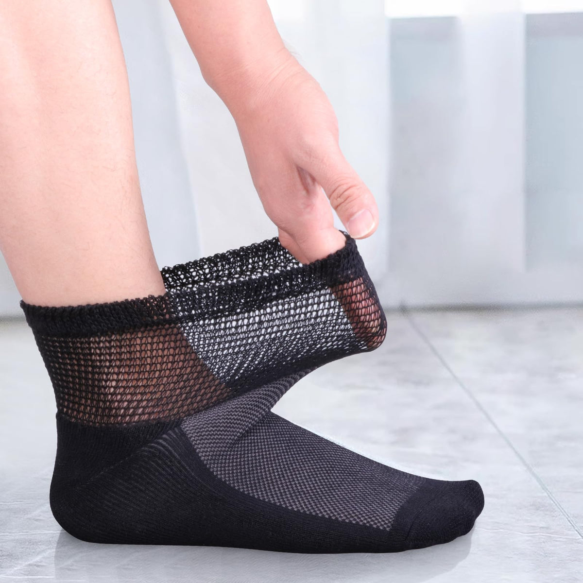 Bamboo Viscose Diabetic Socks, Black, Size 10-13, 5 Pairs Y4642