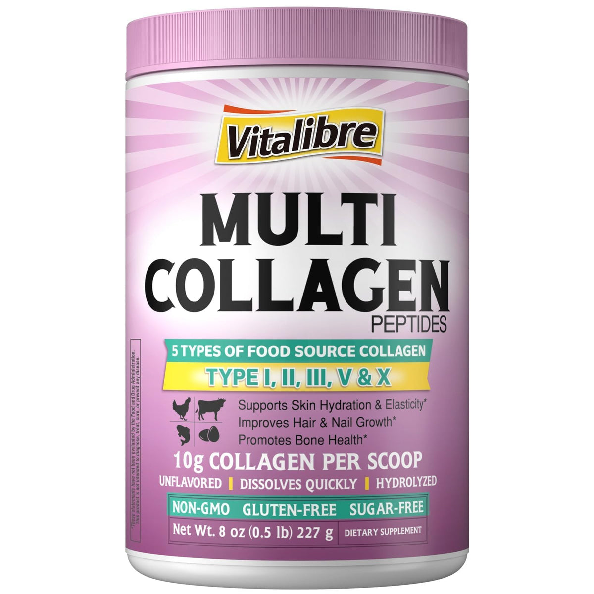 Multi Collagen Peptides Powder Type I II III V X Unflavored 8oz H939859
